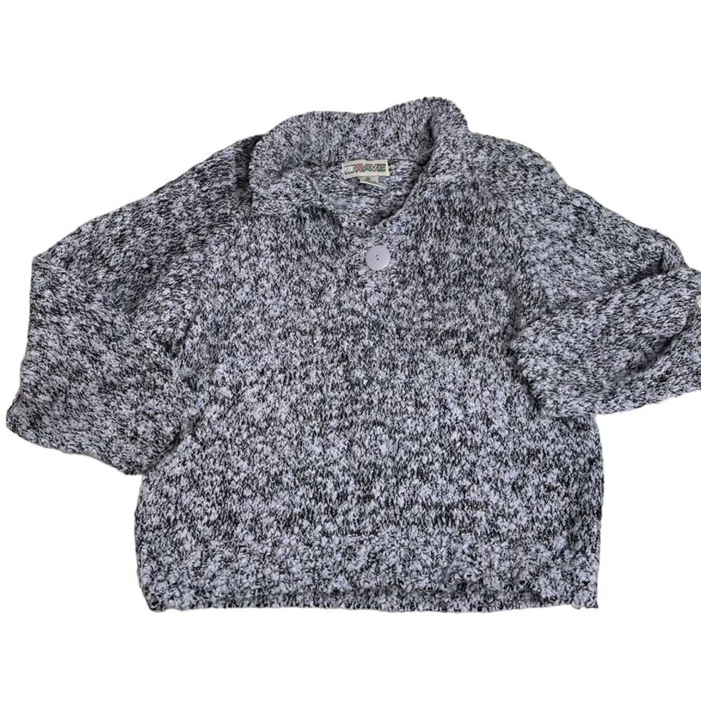 RAVE Vintage Button Sweater Medium Grey Black White Collared Top